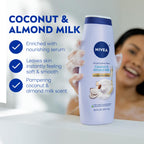NIVEA Pampering Coconut and Almond Milk Body Wash with Nourishing Serum, Moisturizing Body Wash for Women, Enriched with Provitamin B5 and Vitamin E, 20 Fl Oz Bottle, Pack of 3