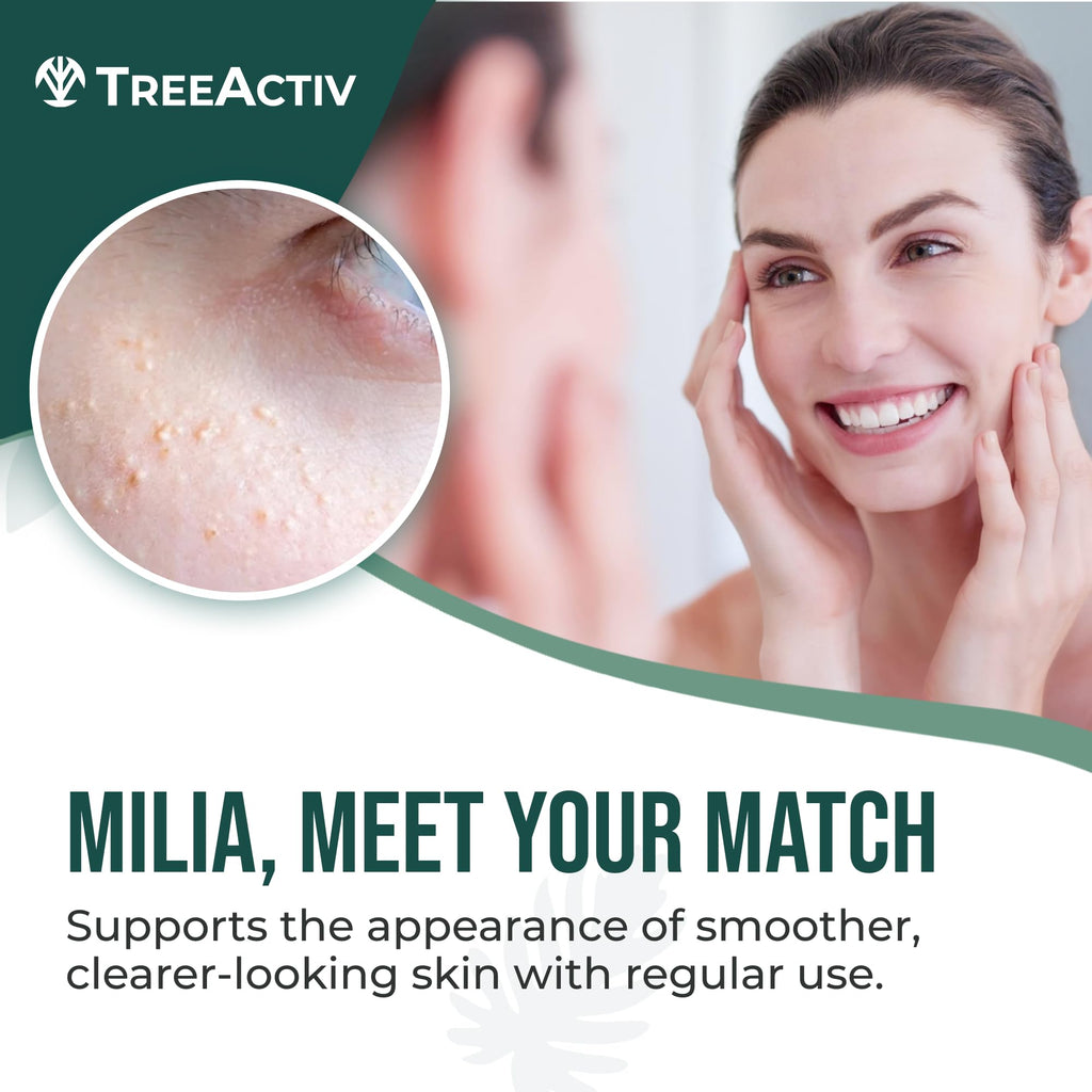 TreeActiv Milia Spot Treatment 3 Piece Tool Set, Milia Remover Set, Includes 12ml Overnight Milia Remover Cream with Bentonite Clay and Aloe Vera, Milia Extractor Tool Kit Acne Treat