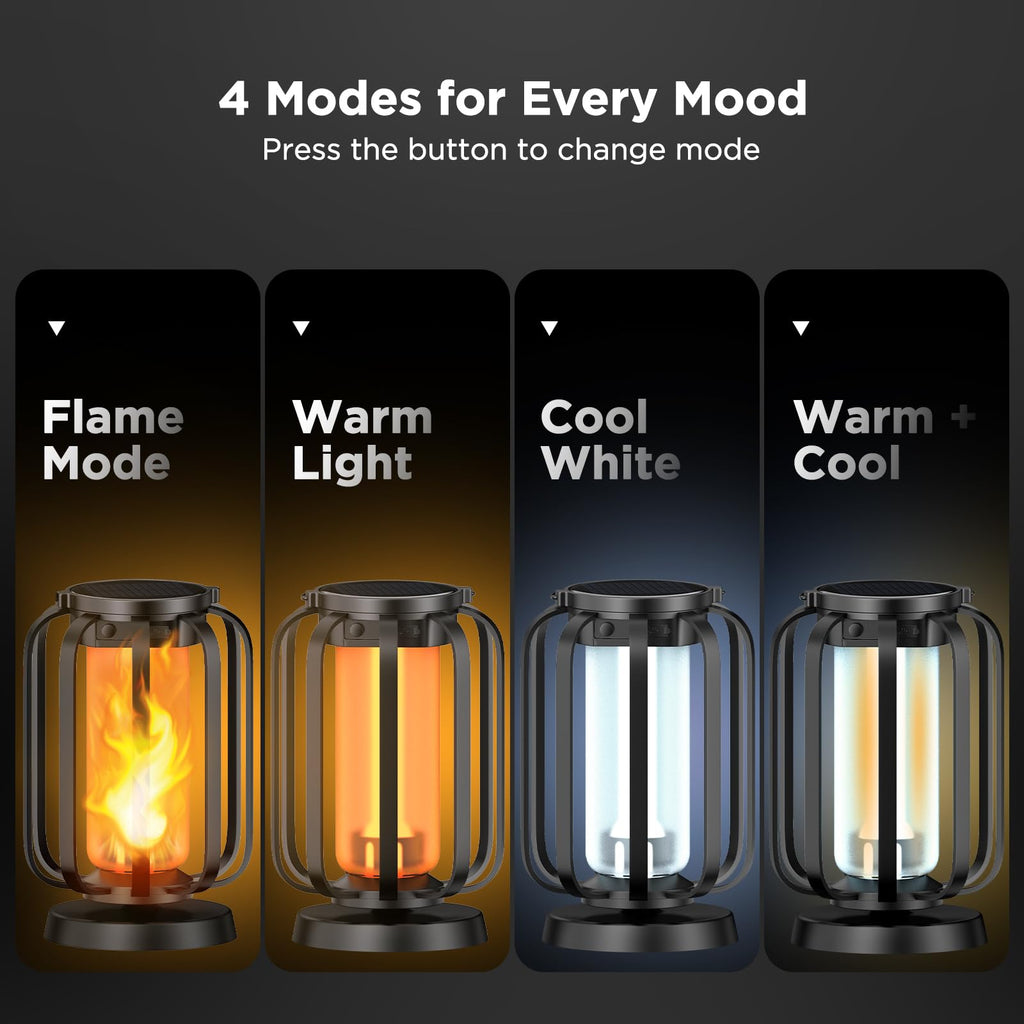 Hompavo Gen2 Solar Lanterns Outdoor Lights with Ultra-Real Flame, 2 Charging (USB/Solar) & 2 Modes - Waterproof Decorative Hanging/Table Lights for Pathway Yard Patio Garden Decor Gifts for Women, 2