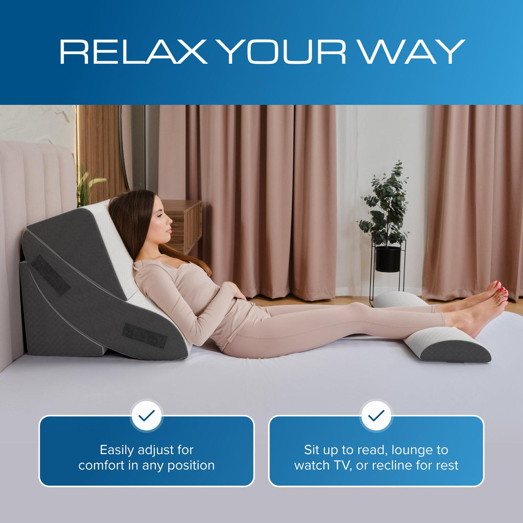 Kolbs 4pcs Orthopedic Bed Wedge Pillow Set for After Surgery, Sleep Apnea Pillow | Stylish Plush Velvet Cover | Deluxe Cushion Set for Sleeping and Acid Reflux, Sleep Apnea Devices (4 Piece Wedge Set)