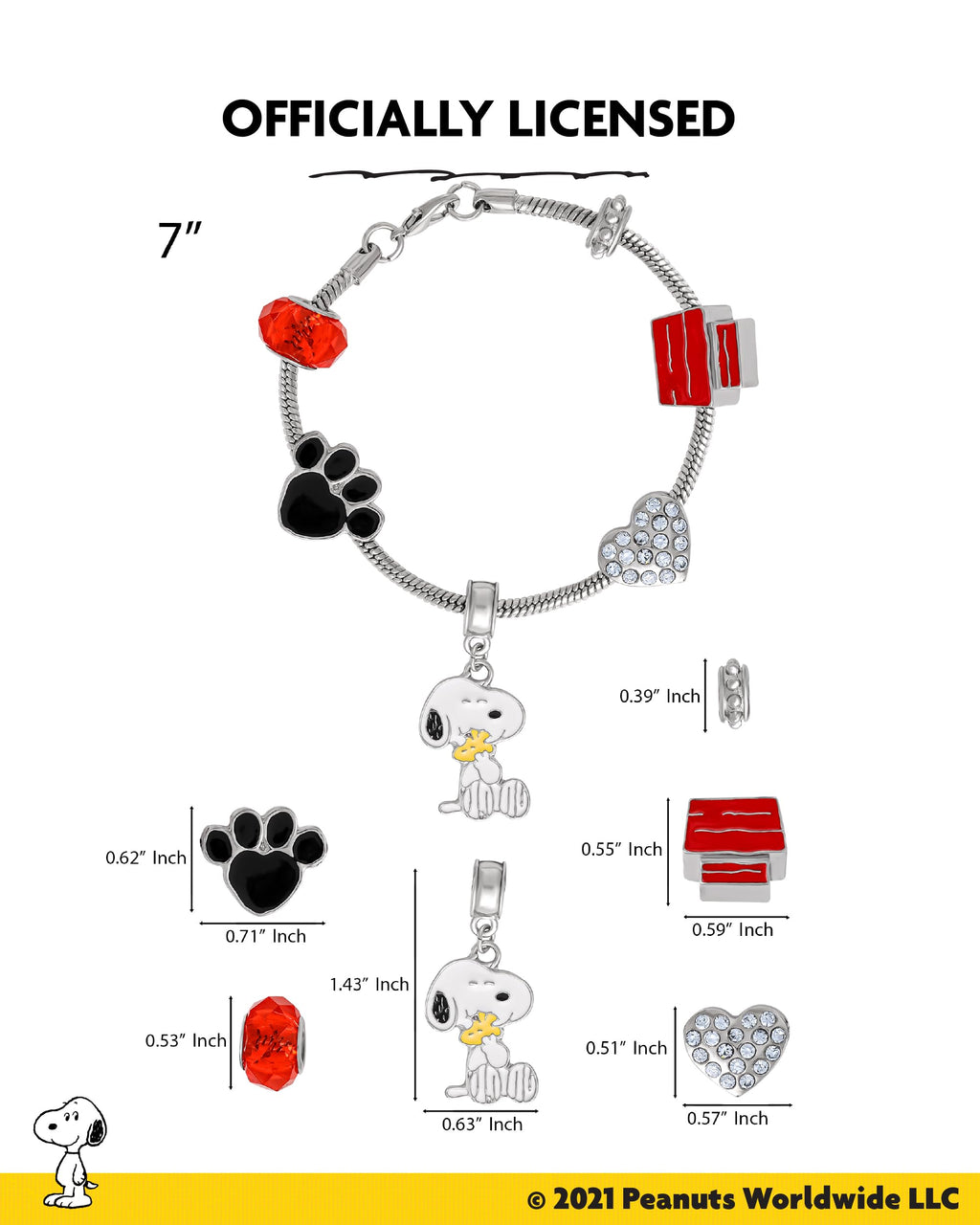 SALLY ROSE Snoopy Charm Bracelet for Women 7"