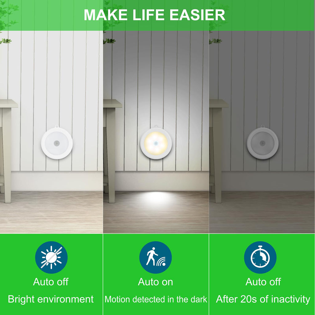 Mlambert 4 Pack Motion Sensor LED Night Light, Cordless Battery-Powered Stick-on Magnet Closet Lights, Safe Lighting for Stairs, Cabinet, Neutral White
