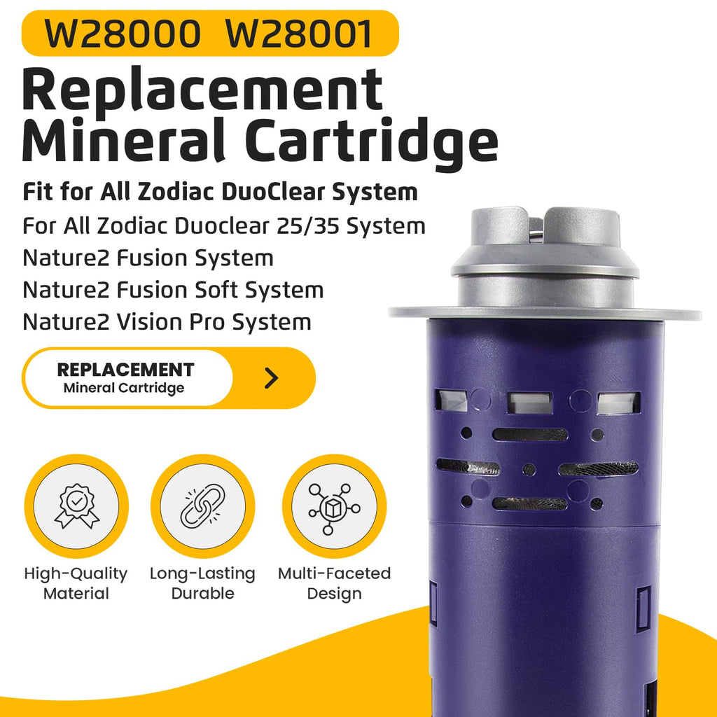 Replacement for Nature2 Duoclear 25 35 Mineral Cartridge W28000 W28001 for All Zodiac Duoclear Fusion, Fusion Vision, Vision Pro Above Ground Inground Pool Vessels, for up to 35,000 Gallons Pool