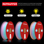 RepRapper Glow in the Dark White to Rainbow PLA Filament 1.75mm (+- 0.03mm) 2.2lb (1kg) for 3D Printer, White Material with Rainbow Multicolor Glow Effect