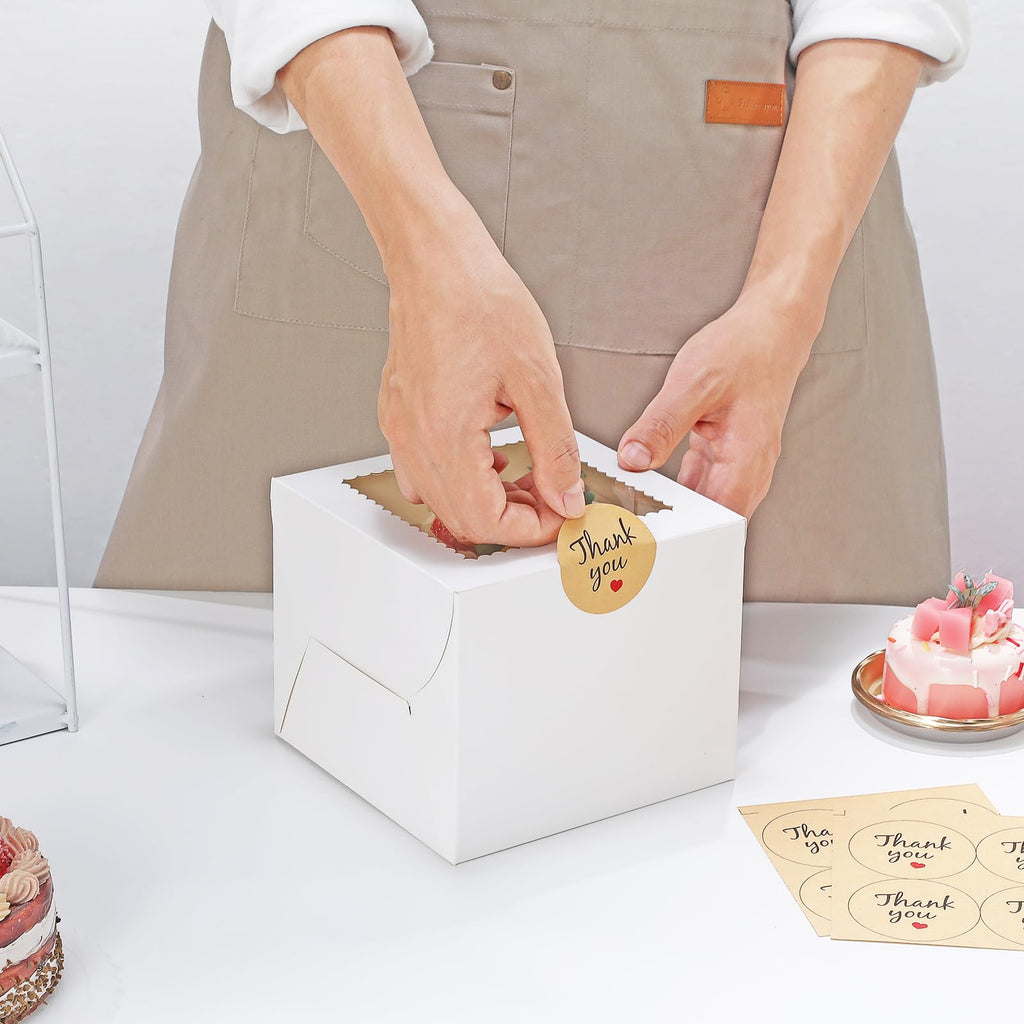 EQOREIIN Mini Cake Boxes 6 Inch with Window, 48 Set Bakery Boxes with Cake Boards & Stickers, Cupcake Box for Birthday, Party, Wedding, Mother's Day, Valentine's Day, Christmas（6x6x5 inch）