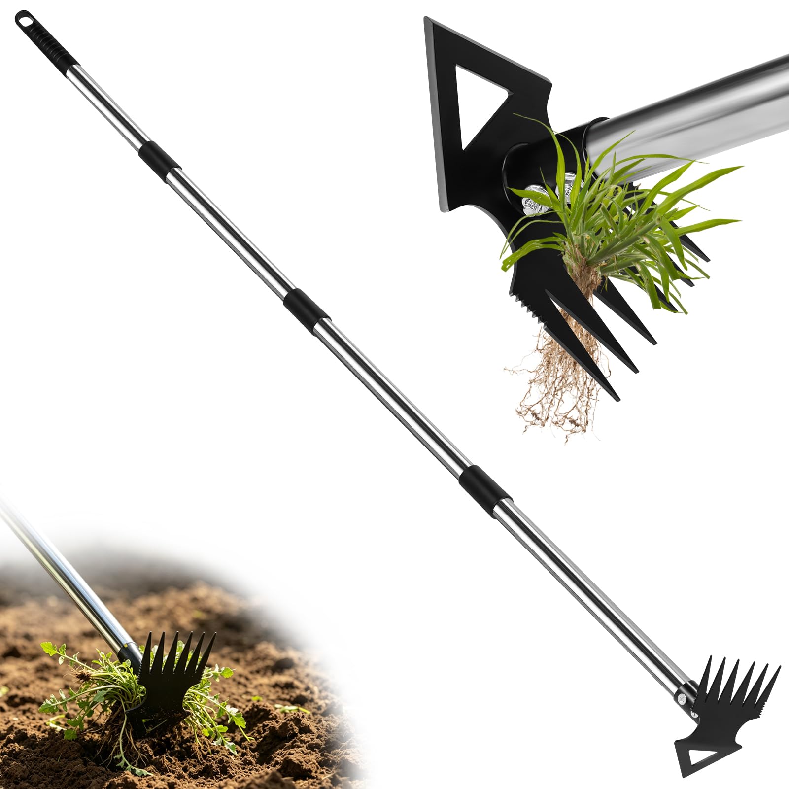 Upgraded Weed Puller Tool with Long Handle, 56" Manual Weeder Remover Tool