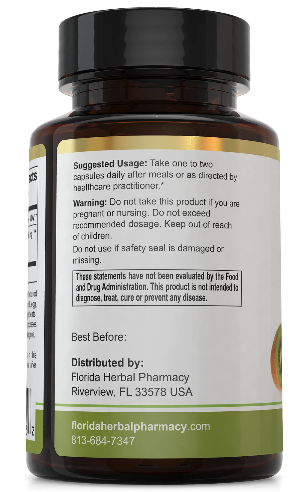 Florida Herbal Pharmacy, Kiwi Fruit Extract Supplement Capsules 10:1 (120 Capsules) 500 mg per Capsule, 1000 mg Serving