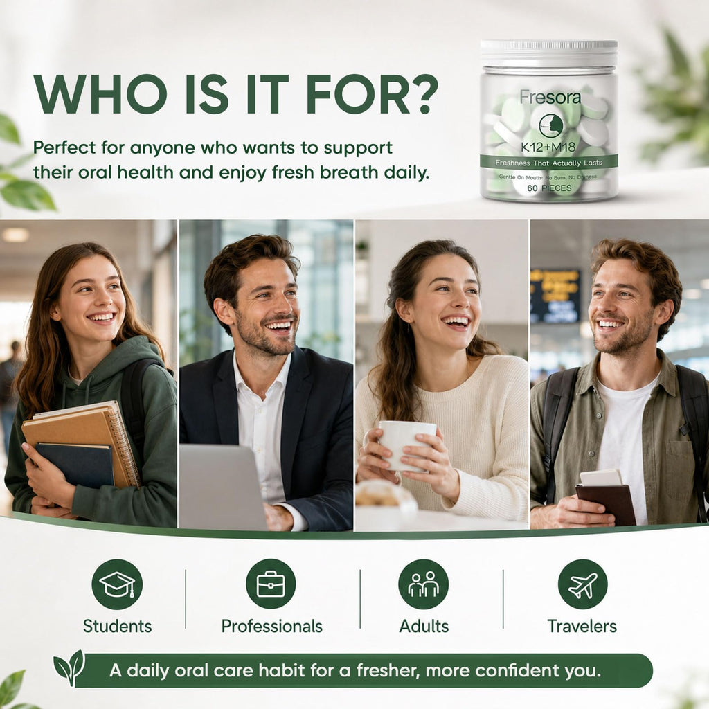 FRESORA Oral Probiotics, with K12 & M18, Oral Probiotics for Mouth Bad Breath for Adults, Sugar-Free Mint Lozenges for Oral Microbiome Balance, Defends Against Bad Breath & Dental Problems, 60 Count