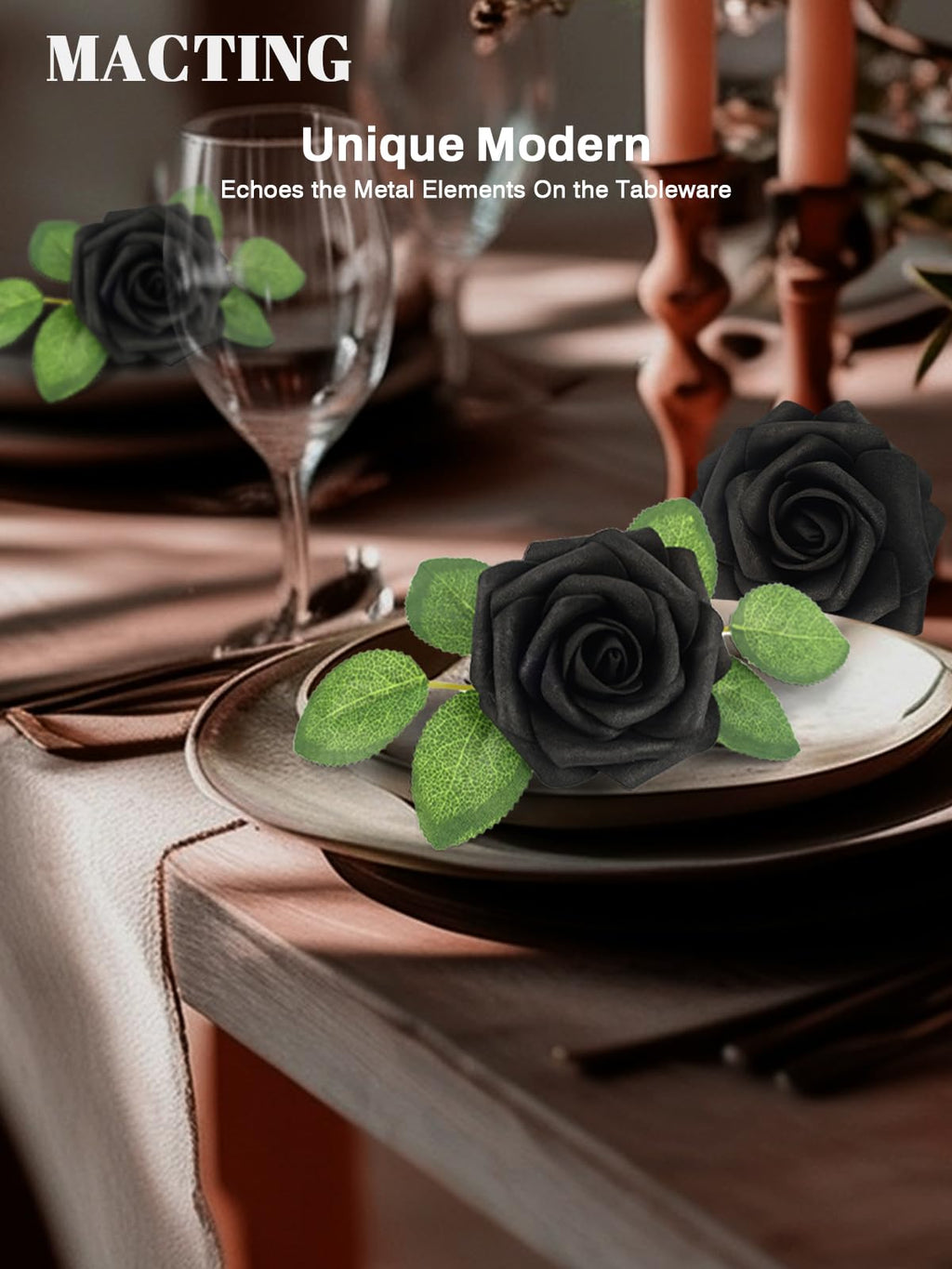 30PCS Black Artificial Flowers, Fake Roses for Halloween Decorations