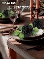 30PCS Black Artificial Flowers, Fake Roses for Halloween Decorations
