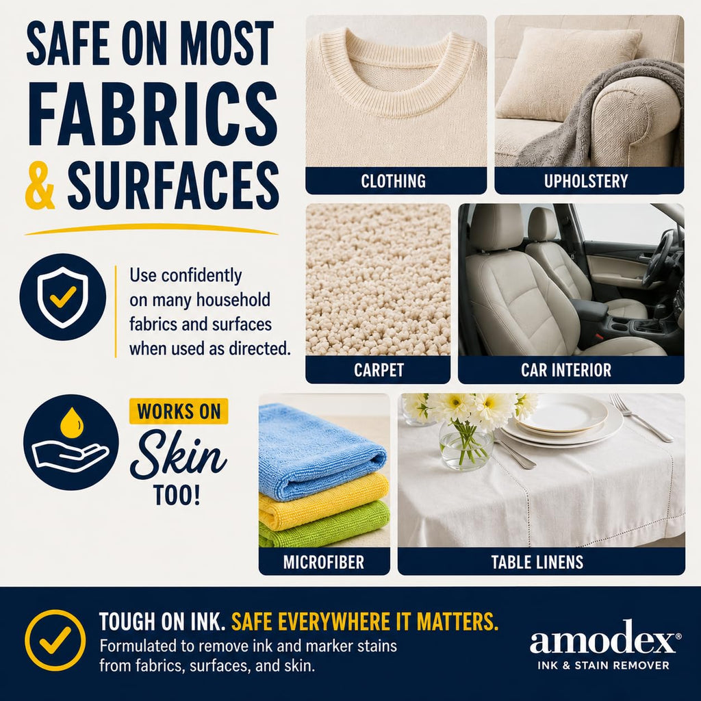Amodex Ink & Stain Remover for Clothes, Leather and Skin - Removes Ink, Ballpoint, Sharpie, Grease and More, Works on Set-in Stains, Gentle but Powerful, 4oz/120ml Bottle (Pack of 3)
