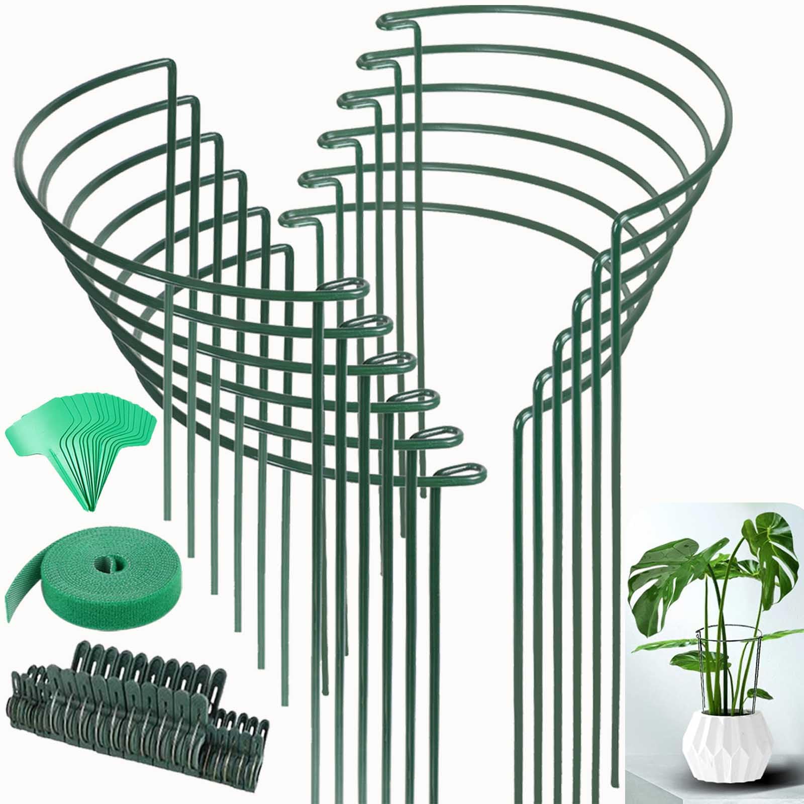 12 Pack Plant Support Stakes, Size 10"x16", Come with 15 Pcs Plant Labels, 20 Pcs Plant Clips, 7ft Plant Ties, Metal Garden Peony Cages and Supports for Potted Plants Tomato Hydrangea