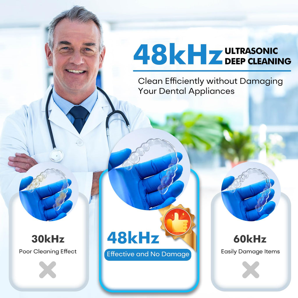 Upgraded Ultrasonic Retainer Cleaner Machine, 48kHz Ultrasonic Dentures Cleaner for Mouth Guards, Braces, Aligner, Toothbrush & Jewelry, 200ML Capacity, White