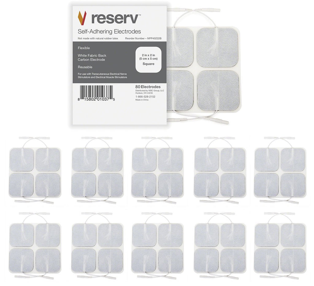 reserv 2" x 2" Premium Re-Usable Self Adhesive Electrode Pads for TENS/EMS Unit, Fabric Backed Pads with Premium Gel (Latex Free) (2 Pack (80 electrodes)