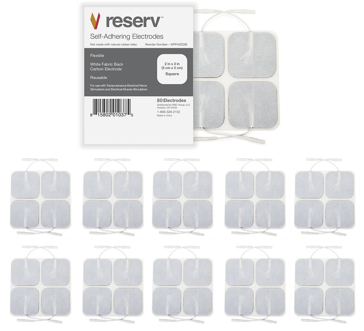 reserv 2" x 2" Premium Re-Usable Self Adhesive Electrode Pads for TENS/EMS Unit, Fabric Backed Pads with Premium Gel (Latex Free) (2 Pack (80 electrodes)