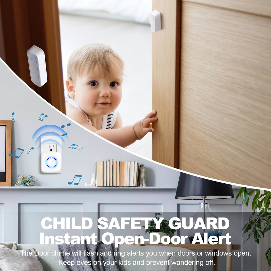 Door Chime, Satisure Wireless Door Open Contact Sensor Alarm Chime with 600 FT Range 58 Chimes 5 Volume Levels LED Indicators, Door Ringer Alert for Business/Store/Home/Office When Entering