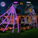 Halloween Decorations Outdoor, Spider Web Lights 250 LED Lighted Spider Web 16.4Ft Giant Halloween Decorations Light up, 8 Lighting Modes Waterproof & Timer for Indoor Haunted House Yard Decor, Purple