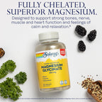 SOLARAY Magnesium Glycinate Capsules, Chelated Magnesium Bisglycinate w/BioPerine, Higher Absorption Magnesium Supplement - Bones, Muscles, Heart Support, Vegan (30 Servings, 120 VegCaps)