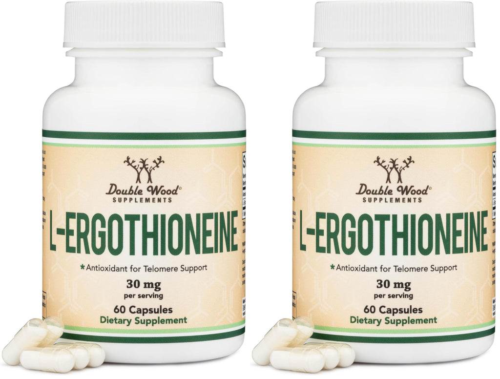 Ergothioneine Supplement (EGT) 30mg of Pure, Plant-Based L-Ergothioneine Per Capsule, 60 Count (May Support Longevity and Healthy Aging) Non-GMO, Gluten Free, Vegan Safe by Double Wood (Pack of 2)