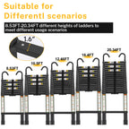 RIKADE Telescopic Ladder, 16.5 ft Aluminum Telescoping Ladder with Non-Slip Feet and Stable Hook, Portable Extension Ladder for Household and Outdoor Working, Max Load 330 lb, Black