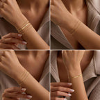 adoyi Gold Bracelets for Women, 14K Gold Plated Stackable Bracelet Stack Set Adjustable Charm Paperclip Chain Cuban Link Layered Waterproof Jewelry Sets Gifts for Womens 6.5 Inch