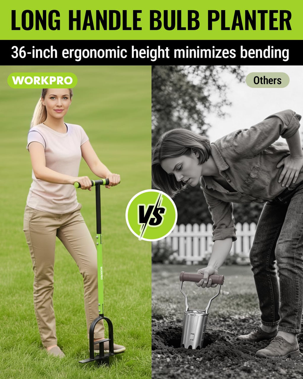 WORKPRO 36" Bulb Planter Tool, Long Handle Sod Plugger Grass Plugger Tool