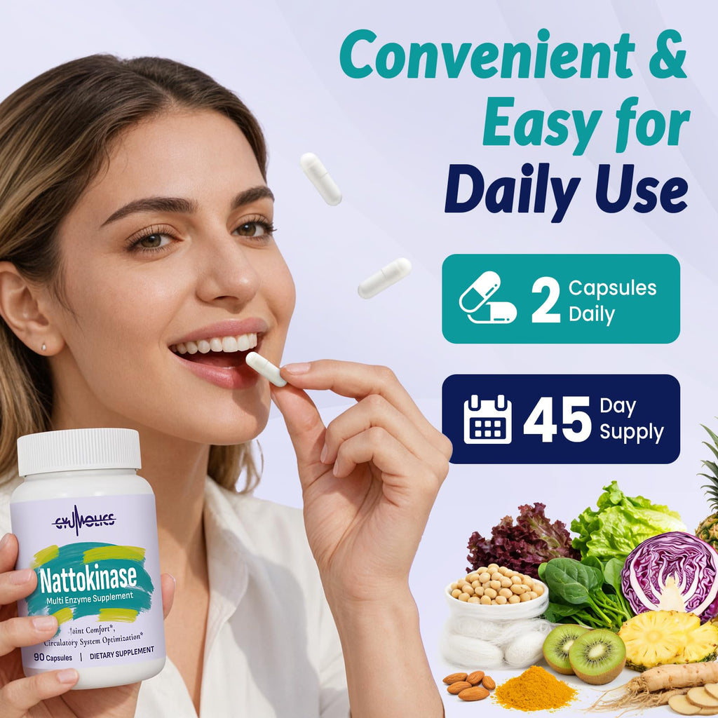 Gyumolics Nattokinase 10000FU, Nattokinase Supplement Organic, Serrapeptase, Bromelain, Curcumin, Vitamin E & Ginseng, Movement Comfort, 180 Capsules