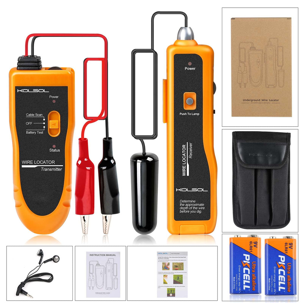 KOLSOL F02 Underground Cable Locator, Wire Tracer with Earphone, Cable Tester for Dog Fence Cables Irrigation Control Wires