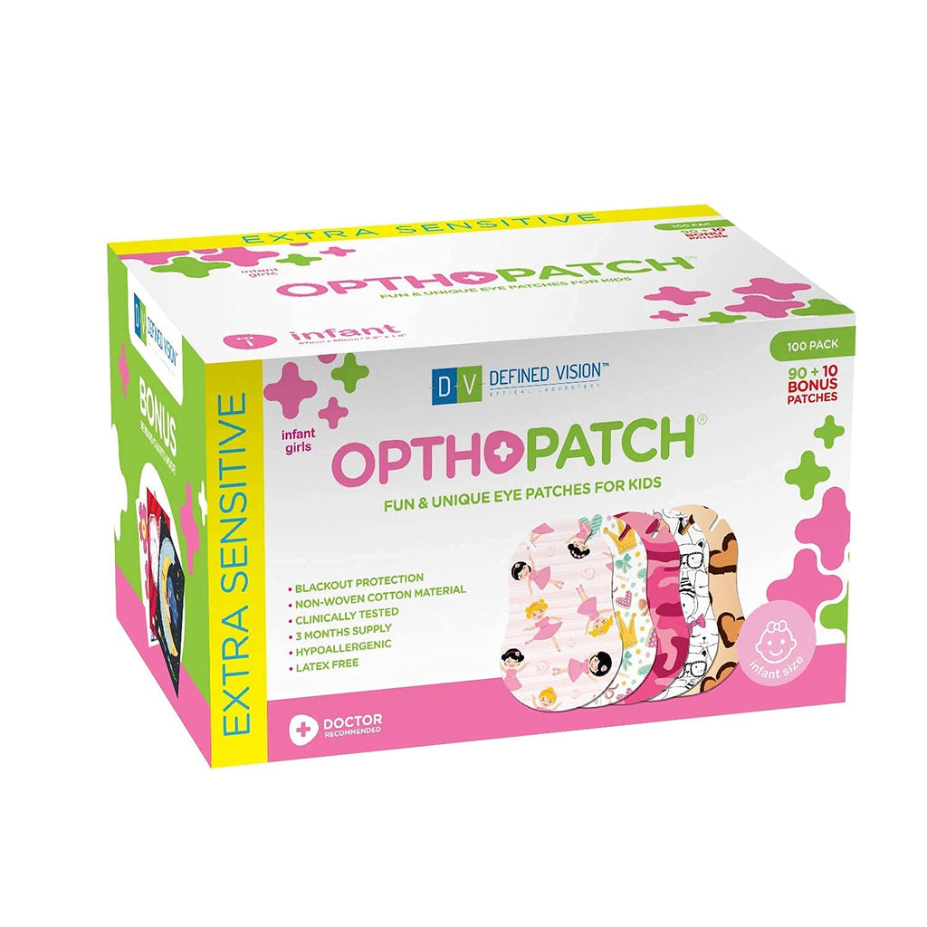 Opthopatch Eye Patches for Infants - Extra Sensitive Adhesive - Girls' Design [Series II] - 100 Count + 3 Reward Charts