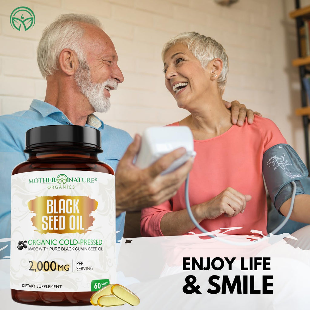 Organic Turkish Black Seed Oil Capsules, Premium Cold Pressed, High TQ, 1 Month Supply, Non-GMO Black Cumin Nigella Sativa Oil for Immune Support, Joint, Digestive Health, 1000mg per Capsule, 60ct