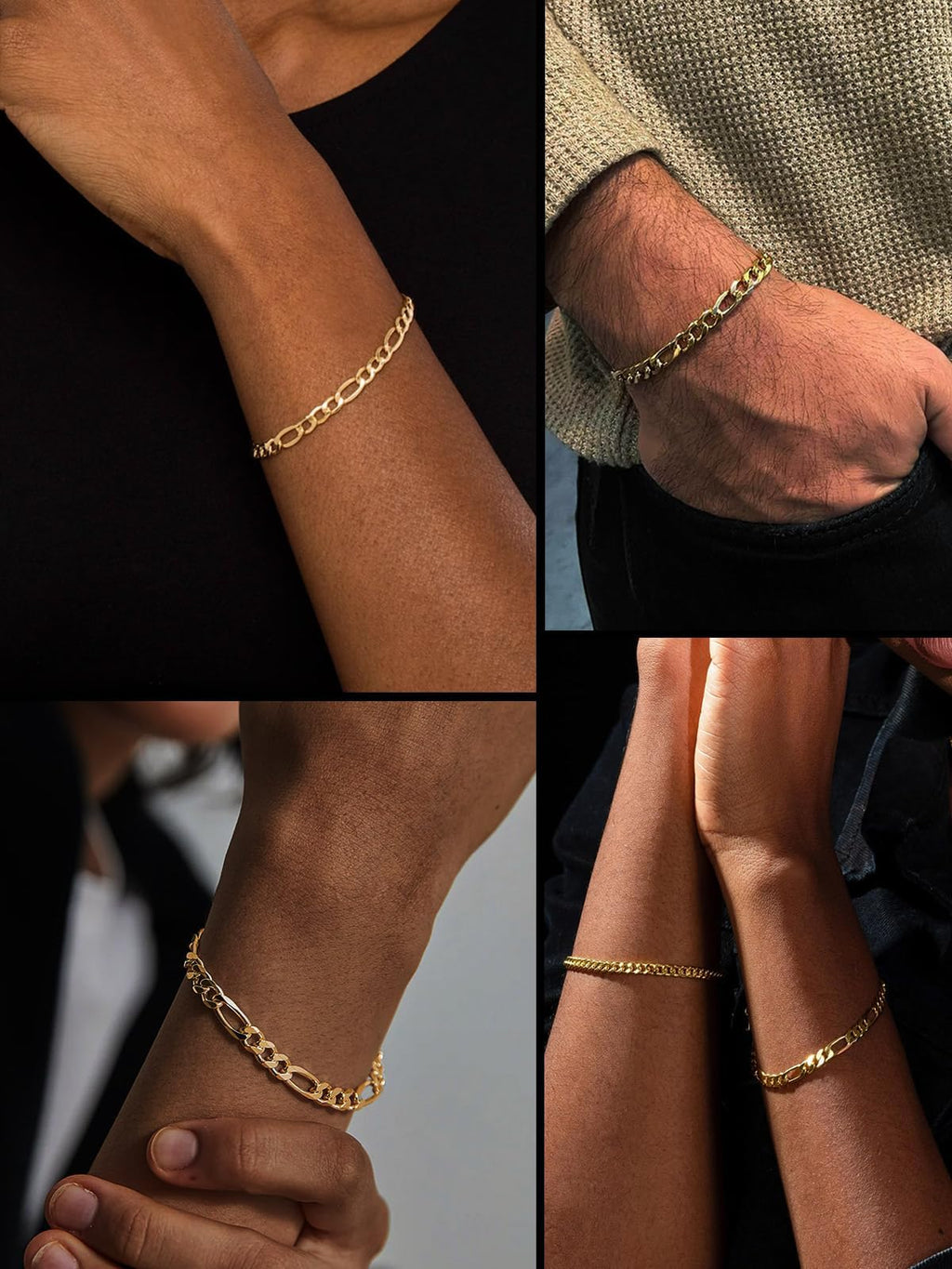 Gold Figaro Bracelet Men&Women Bracelet 6mm 8.3/'' Golden Wrist Chain Bracelet Gift