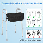 Walker Basket - Foldable Walker Bag with Cup Holder - Fits Folding Walkers - Ideal Walker Accessories for Seniors with Limited Mobility to Carry Water Bottles, Books, Essentials & More