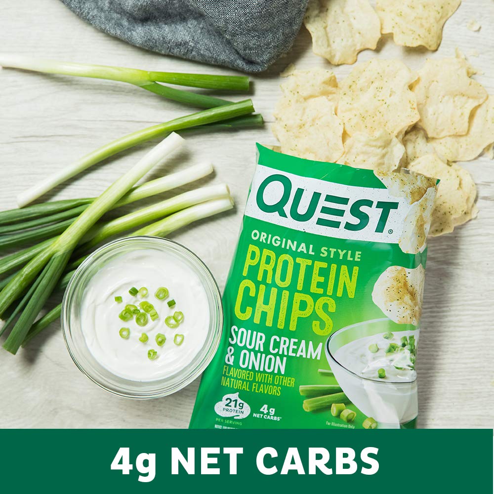 Quest Nutrition Protein Chips, Sour Cream & Onion, 21g Protein, 3g Net Carbs, 130 Cals, 1.1 oz Bag, 1 Count, High Protein, Low Carb, Gluten Free, Soy Free, Potato Free (Pack of 2)