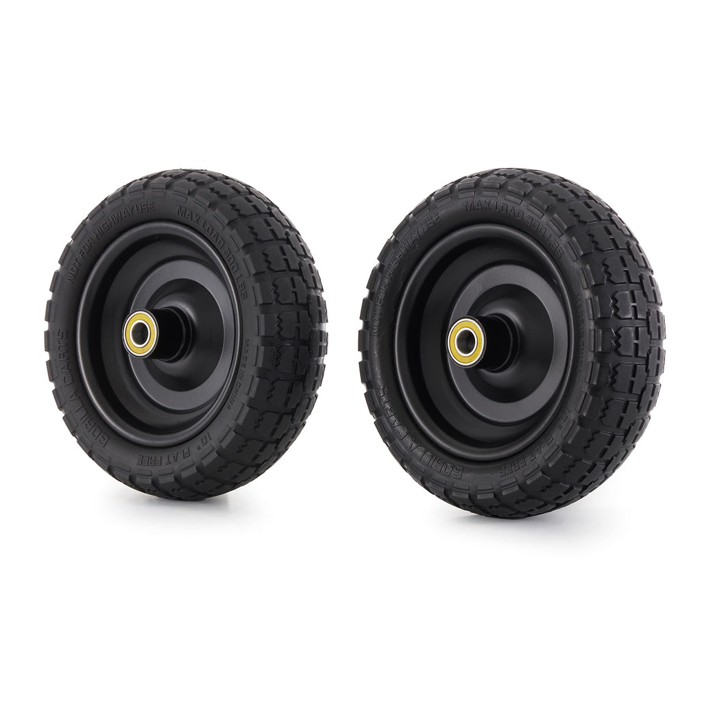 Gorilla Carts 4- Pack 10 Inch No-Flat Replacement Wheels, Heavy Duty Solid Tire - Airless Polyurethane Tires w/ 2.16” Hub, 5/8” Bore for Lawn & Garden Utility Cart and Hand Truck