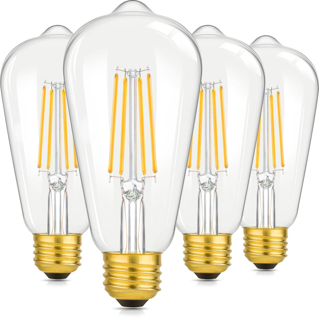 4-Pack Vintage 8W ST64 LED Edison Light Bulbs 100W Equivalent, 1400LM E26 Light Bulbs, 2700K Warm White, Antique Filament LED Bulbs, CRI 90+, Clear Glass, Great Bulb for Home, Bedroom, Non-Dimmable