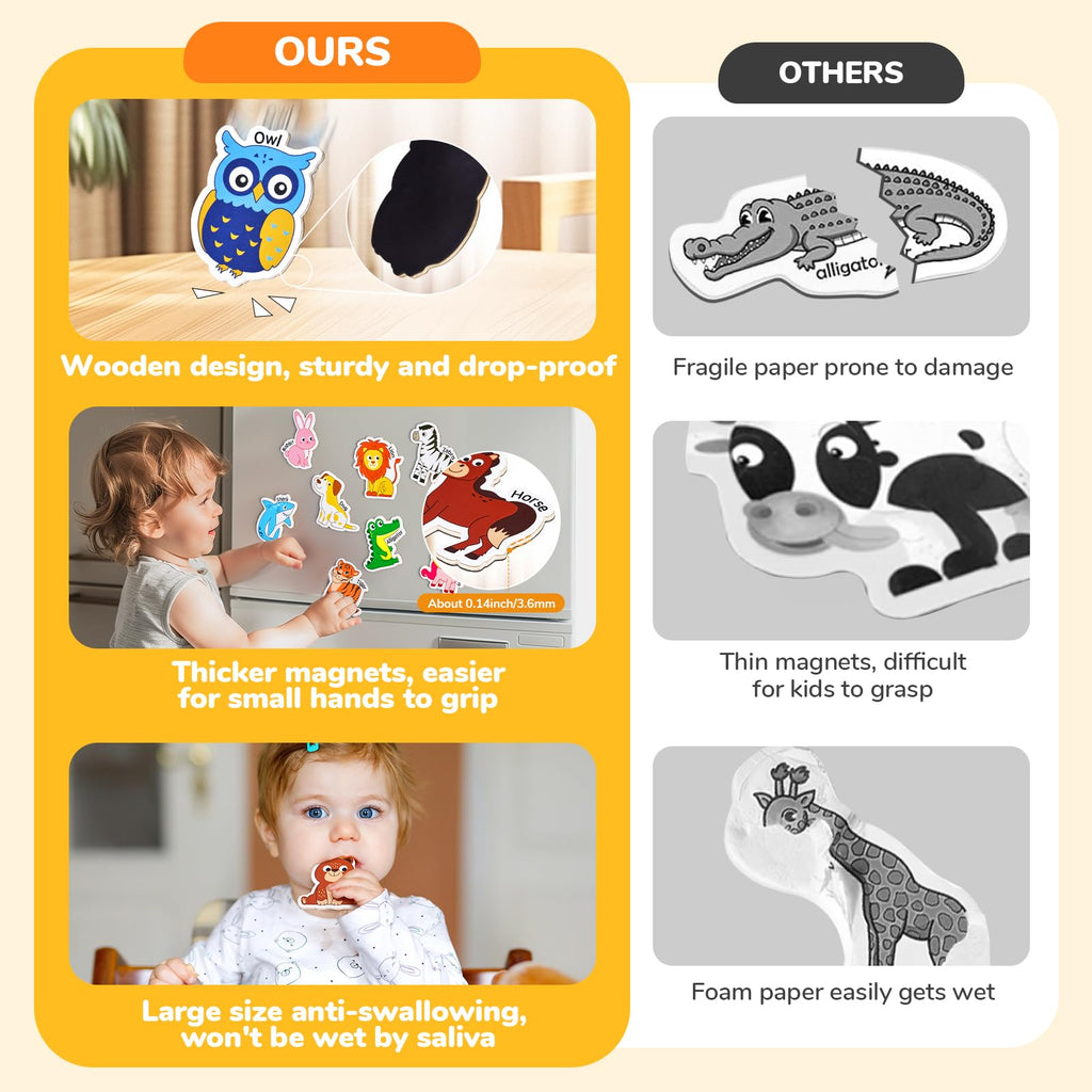 JoyCat Wooden Fridge Magnets for Kids – 26 Cute Animals & Uppercase Letters for Toddlers, Magnetic Alphabet Refrigerator Toys, Fun Educational Learning Gifts for Preschool 2 3 4 5 Years Old