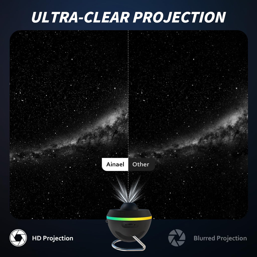 Ainael Galaxy Projector, Star Projector Home Planetarium with 1 Glass Projection Disc, 180° Rotatable Starry Sky Night Light with Meteor Effects & Light Strip for Bedroom, Kids & Adults Gift