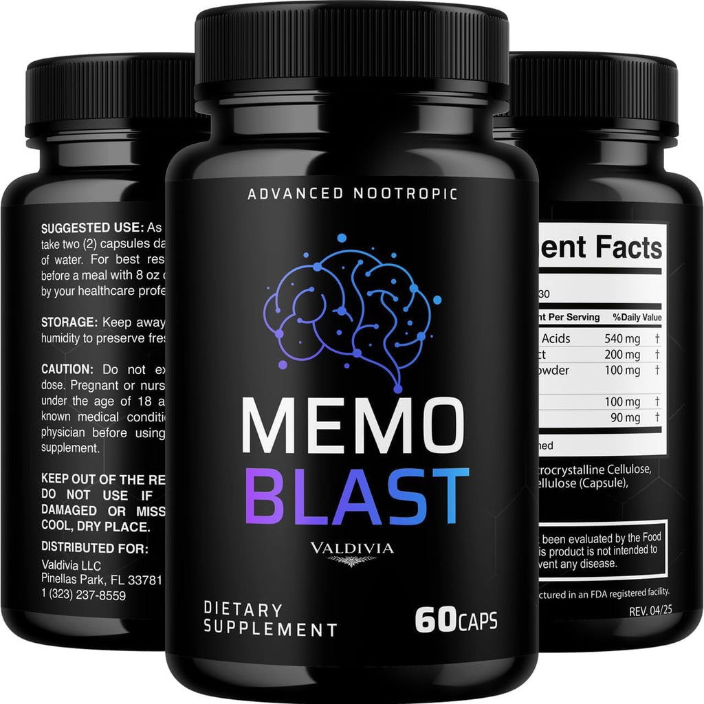 (3 Pack) Memo Blast Capsules - Official MemoBlast Premium Formula Supplement Pills, Advanced Support Formula for Overall Health & Wellness, All Natural Vive Nervo Review, 180 Capsules for 3 Months
