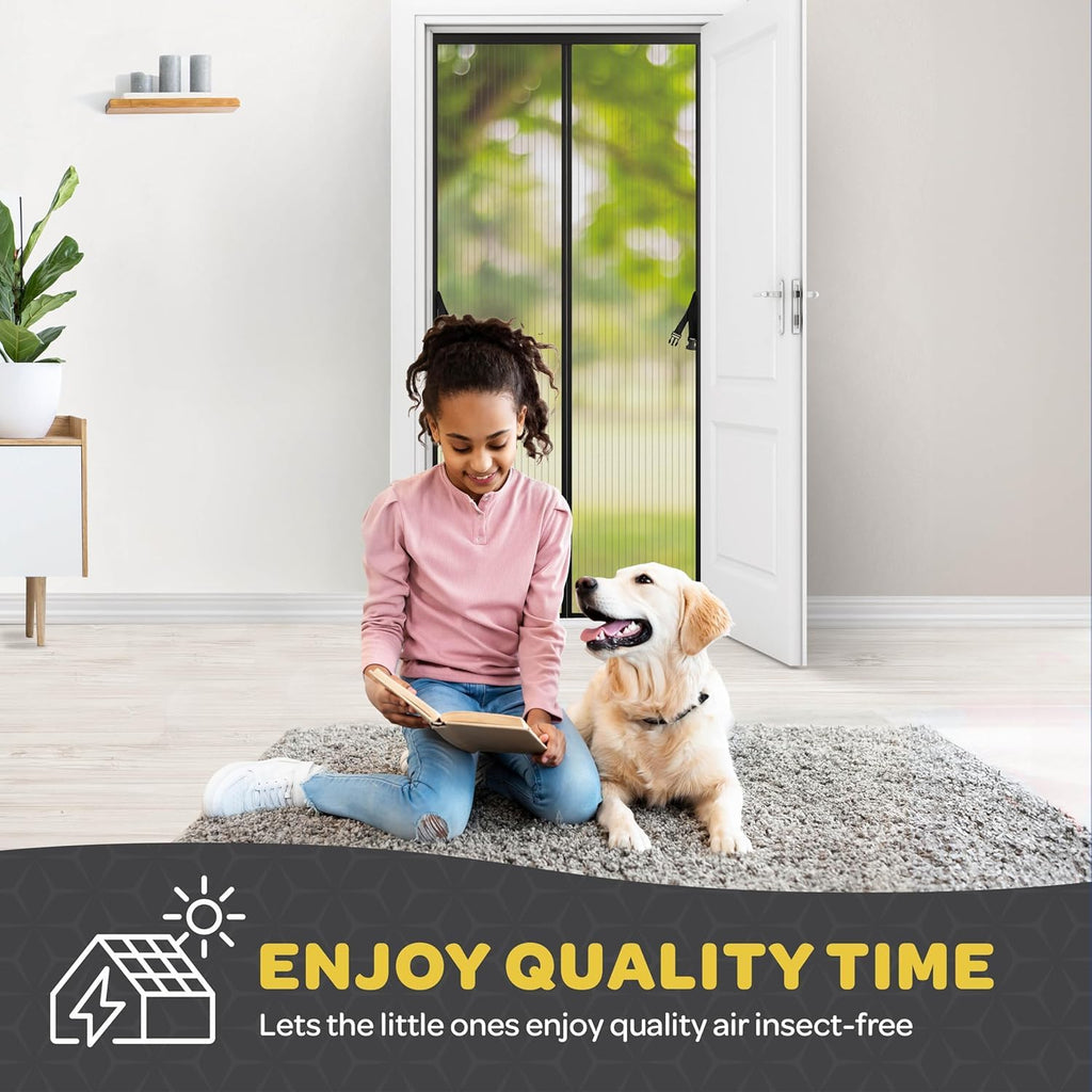 Hands-Free Magnetic Screen Door, Heavy Duty, Self Sealing Screen Door Mesh Protector, Pet and Kid-Friendly, Stay-Open Buckle, Keeps Bugs Out While Letting Nature in, Fits Door Size (32" x 82")