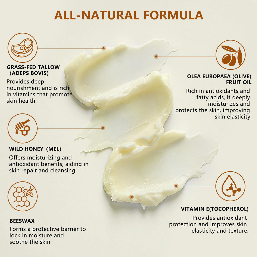 Beef Tallow for Skin, Grass-Fed Beef Tallow Balm, Handmade Whipped Beef Tallow Cream, Face Moisturizer & Body Butter Restores Skin Barrier, Soothes Dry Sensitive Skin, Beef Tallow Honey Balm Unscented