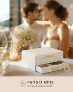 Lolalet 2-Layer Jewelry Box Organizer for Women Girls Room Decor -Beige