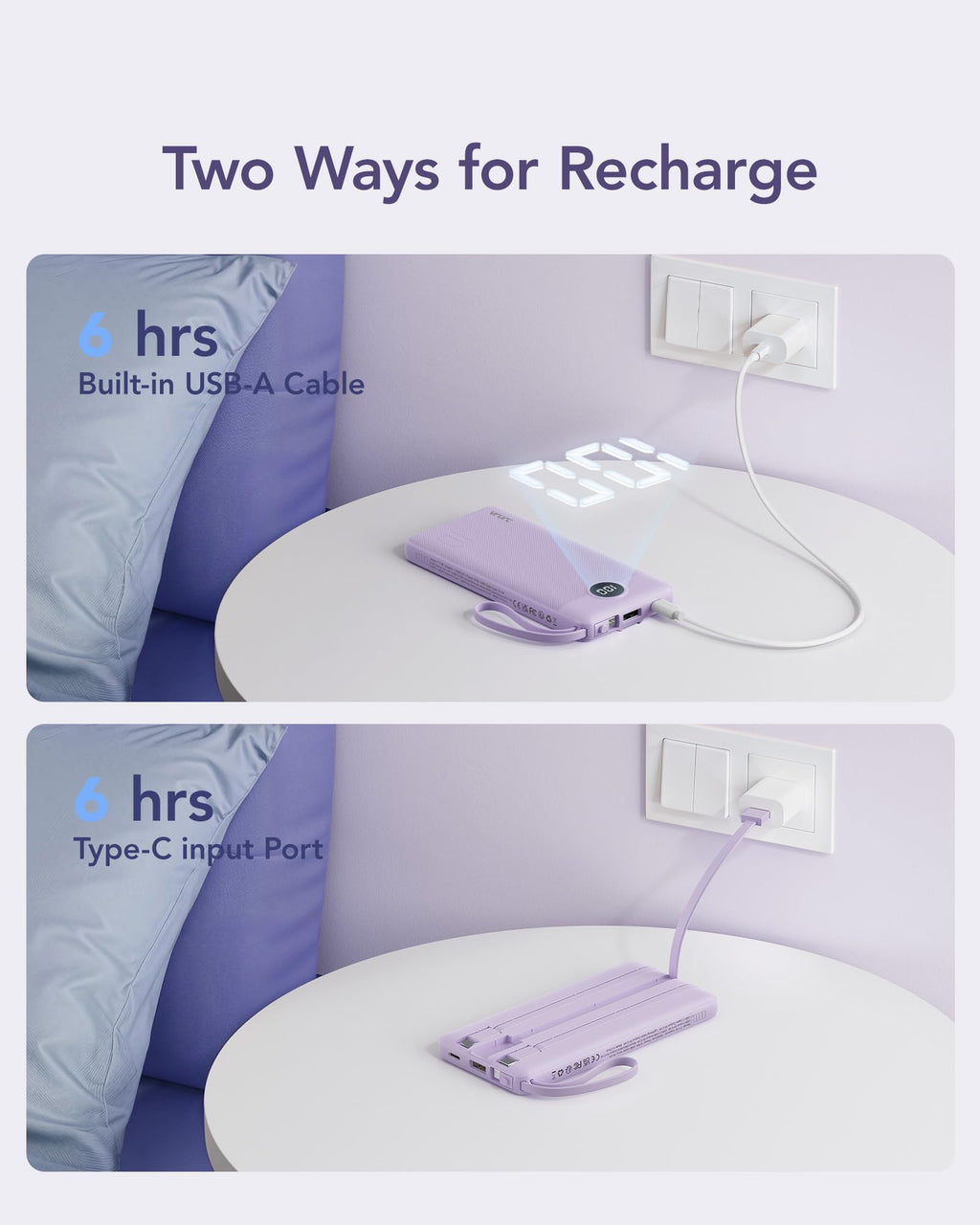 VRURC Portable Charger,4 Built -in Cables Power Bank 10000mAh,Flight-Safe