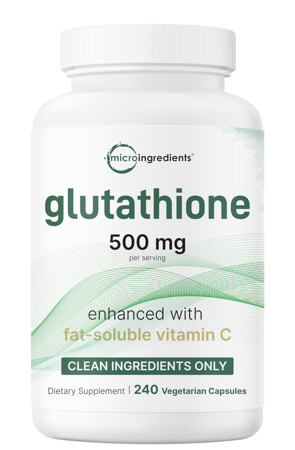Micro Ingredients Glutathione 500mg with 100mg Vitamin C Supplement, 240 Veggie Capsules | Reduced Glutathione + Fat Soluble Ascorbyl Palmitate Complex | Non-GMO, Filler Free