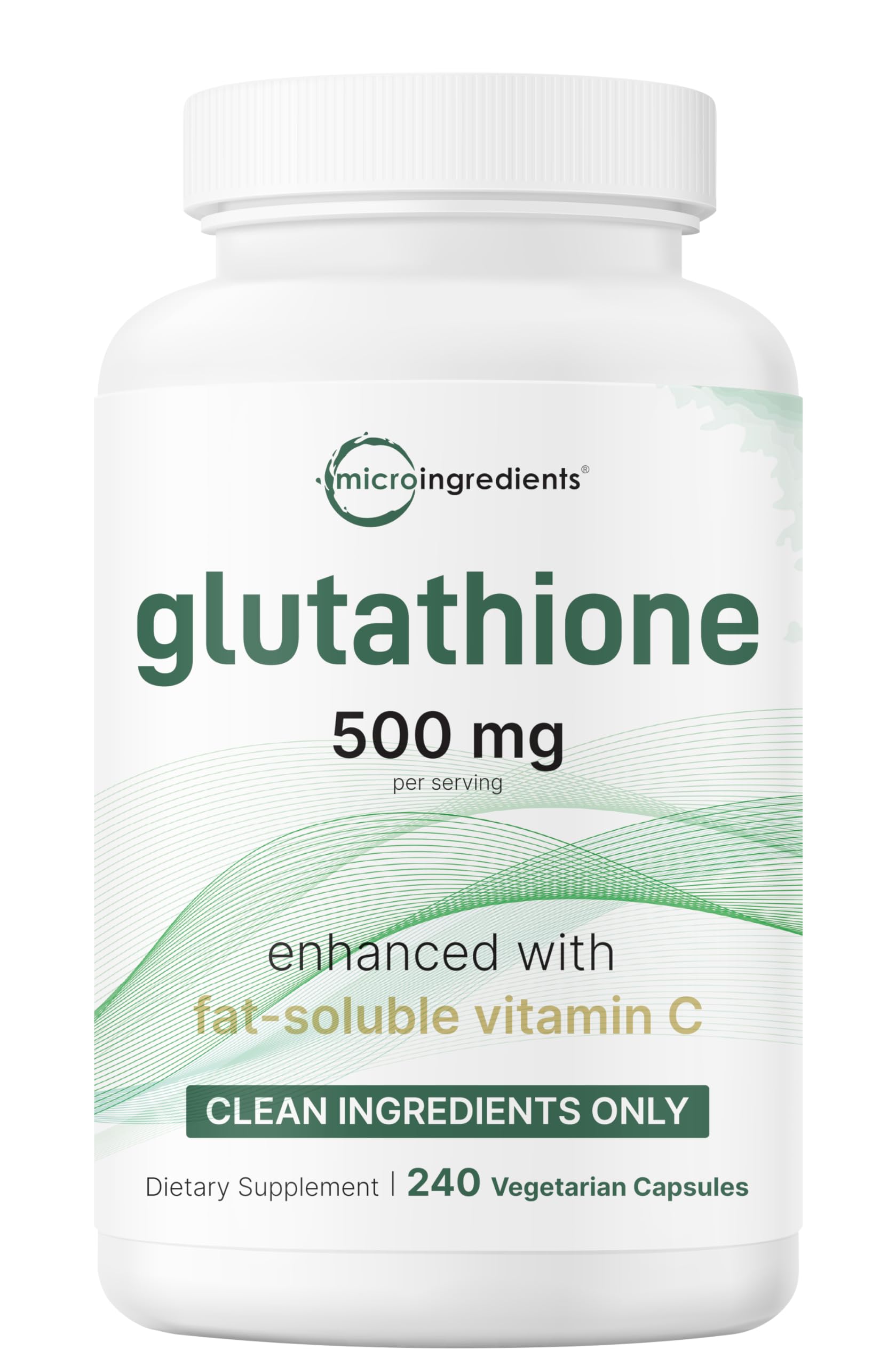 Micro Ingredients Glutathione 500mg with 100mg Vitamin C Supplement, 240 Veggie Capsules | Reduced Glutathione + Fat Soluble Ascorbyl Palmitate Complex | Non-GMO, Filler Free
