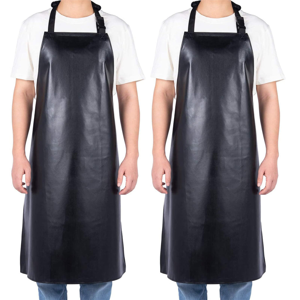 Homsolver 2 Pack Waterproof Rubber Aprons, Heavy Duty Butcher for Men, Chemical Resistant Vinyl Apron, 39" Lightweight Adjustable Plastic Aprons for Dishwashing