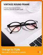 TIJN Blue Light Blocking Glasses Men Women Vintage Thick Round Rim Frame Eyeglasses(Black Tinted Blush)