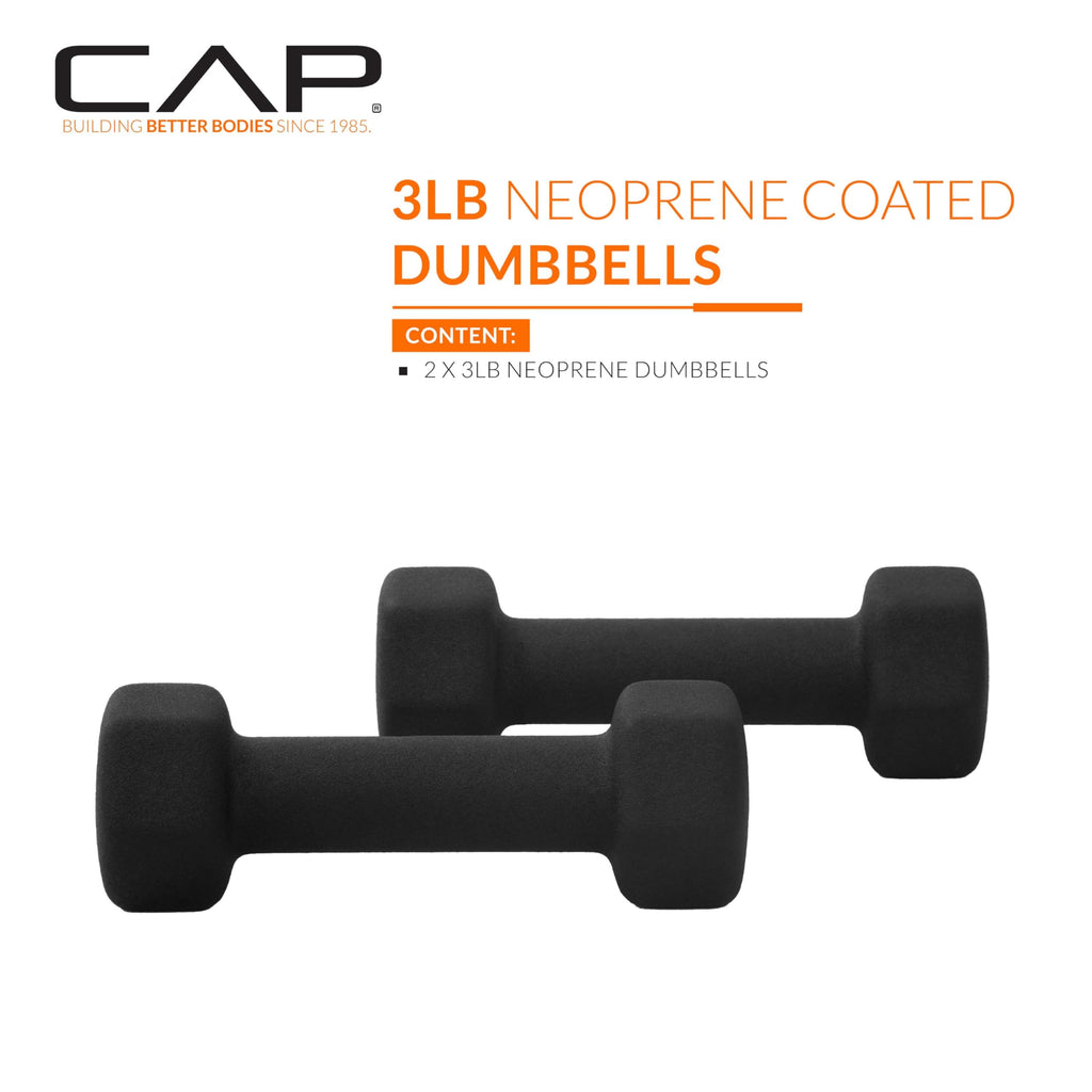 CAP Barbell 3 LB Neoprene Dumbbell Hand Weights - Pair | Black