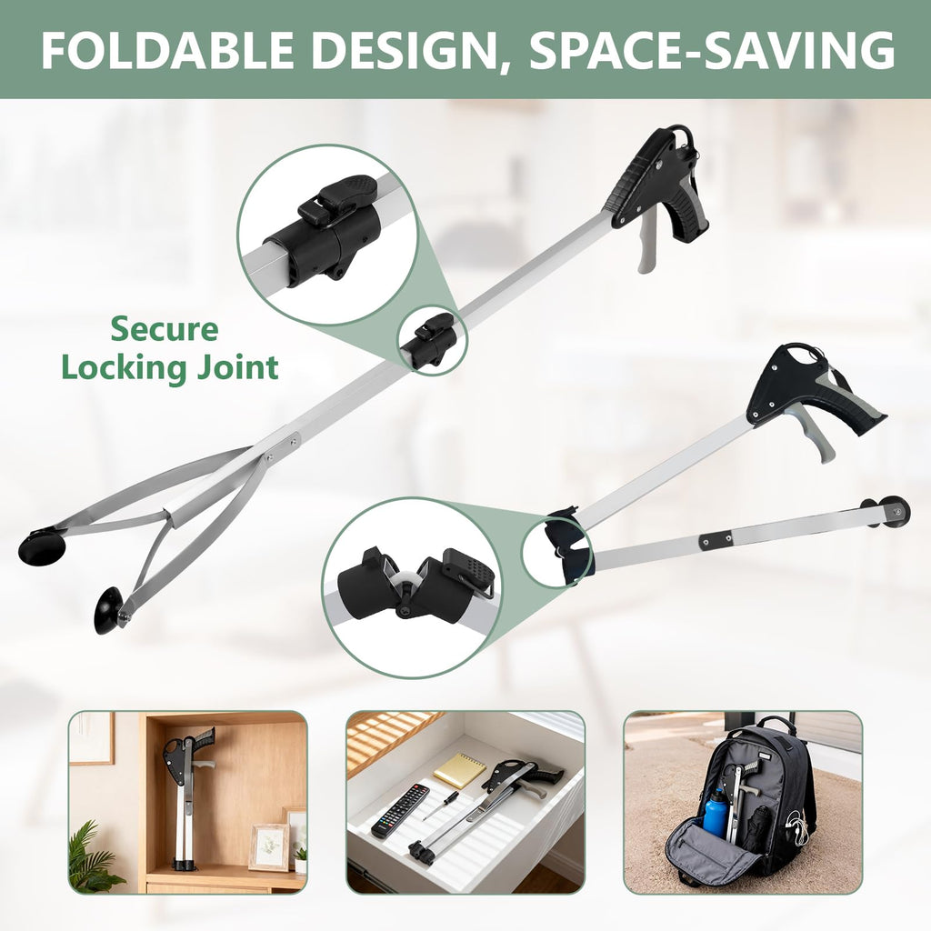 32" Grabber Reacher Tool, 2-Pack Foldable Reacher Grabber with Suction Cup Grip, Heavy Duty Pick Up Tool Grabbers for Seniors, Trash Picker Upper Grabber for Indoor & Outdoor Use