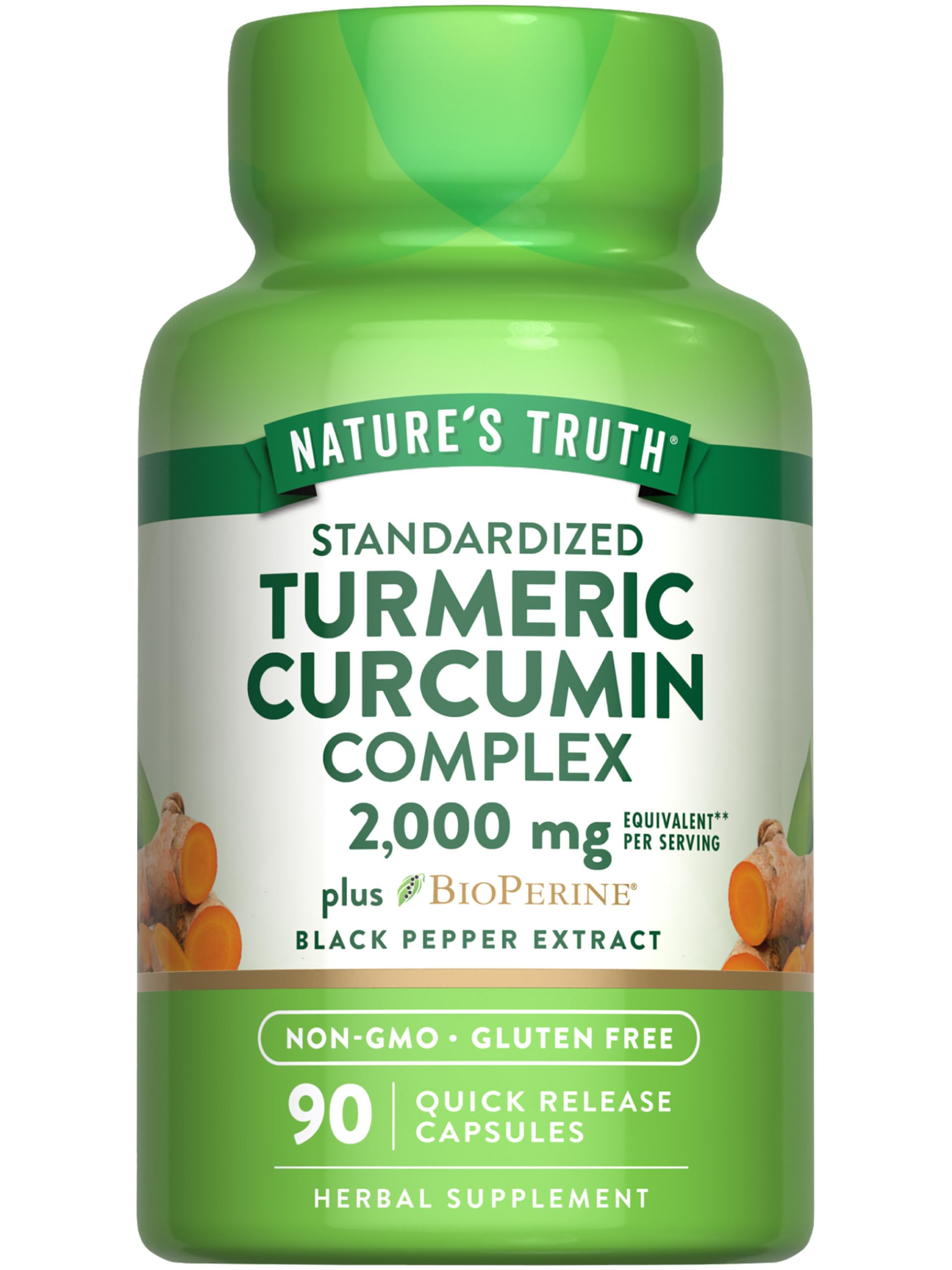 Nature's Truth Turmeric Curcumin Capsules | 90 Count | with 95% Standardized Curcuminoids and Bioperine | Non-GMO and Gluten Free Supplement