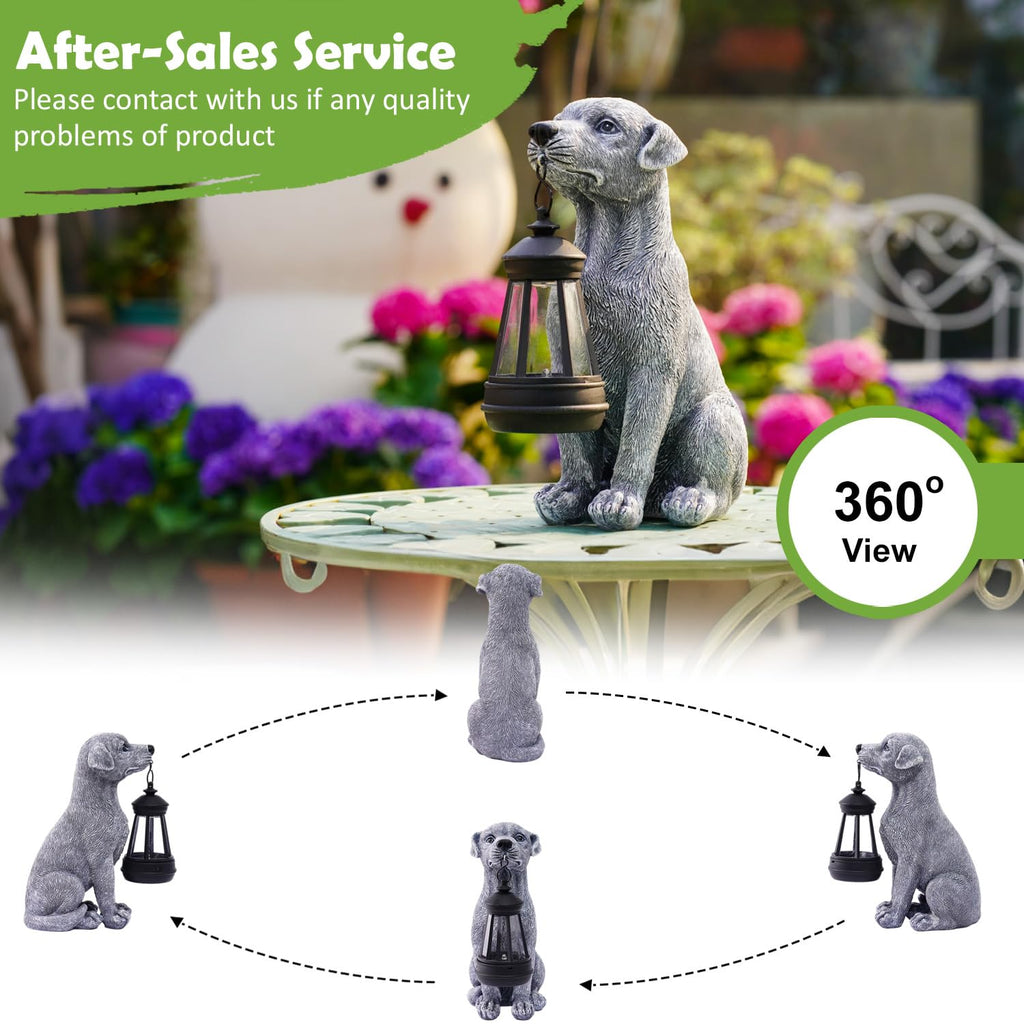Goodeco Dog Statue with Solar Lantern - Cute Garden Dog Figurines